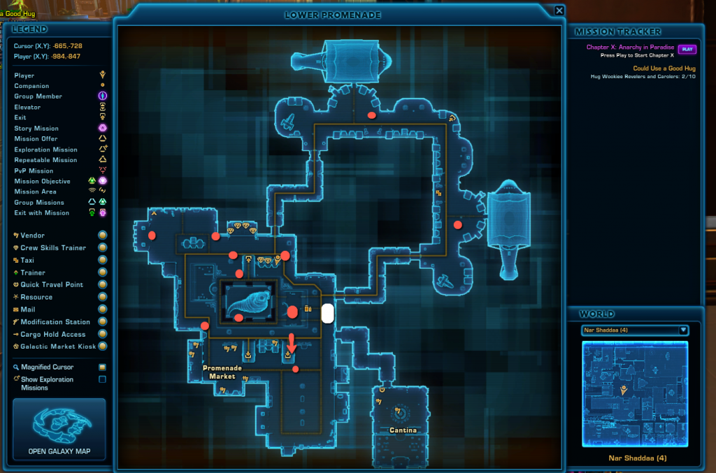 SWTOR Nar Shaddaa Wookie Hugging Achievement Map