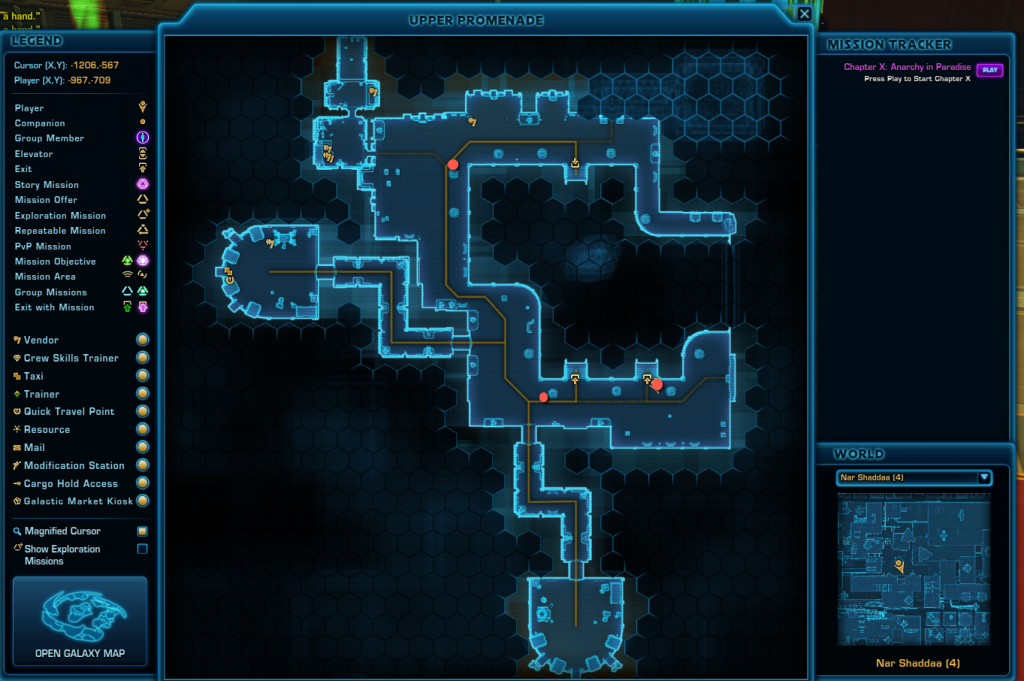 SWTOR Nar Shaddaa Wookie Hugging Achievement Guide Map - Upper Level